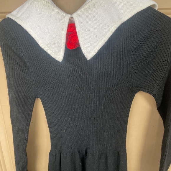 Vintage aristo kat wool dress black and white with rose in the back sz 10 - Picture 6 of 9